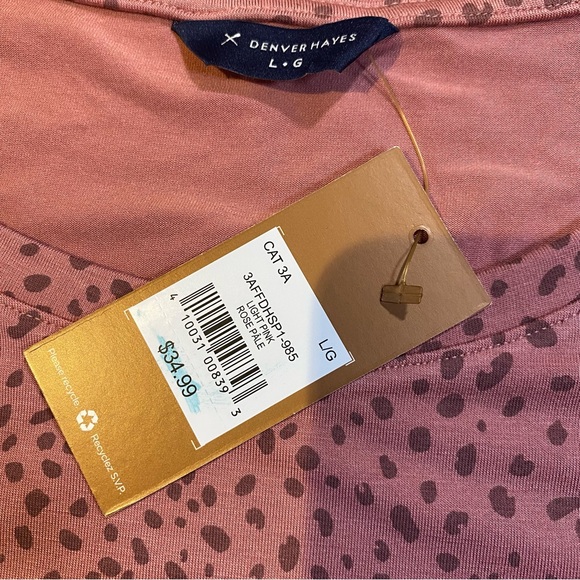 2for$30 NWT Denver Hayes Pink Polka Dot Ruffle Sleeve T-shirt Size Large - Picture 4 of 11